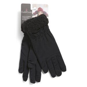 CUDDL DUDS Black Jersey Gloves With Cloud Sherpa Cuffs